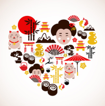 Naklejki Heart shape with Japan icons
