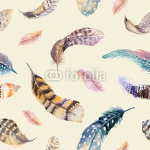 Naklejki Feathers repeating pattern. Watercolor background with seamless