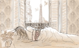 Naklejki woman sleeping in Paris