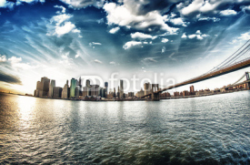 Naklejki Spectacular view of Brooklyn Bridge from Brooklyn shore at winte